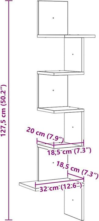 Image du produit vidaXL Wand-Eckregal Braun Eichen-Optik 32x32x127,5 cm Holzwerkstoff