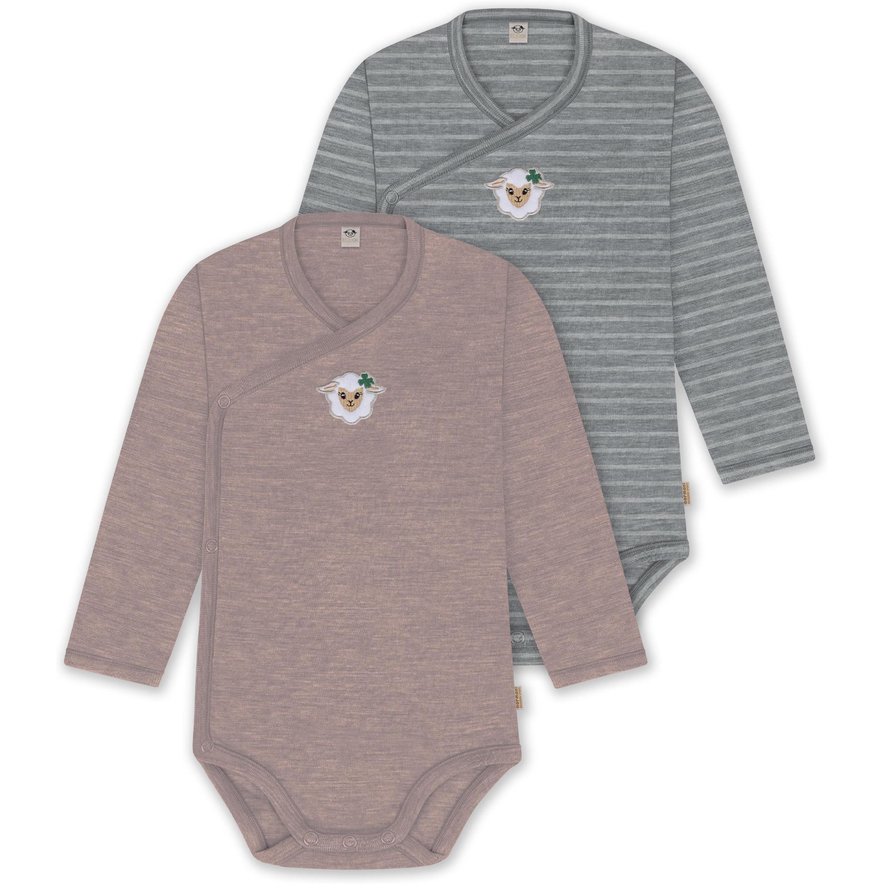 Normani, Herren, Body, 2er Pack Bio Baby-Body Langarm Wickelbody aus Merinowolle für Junge und Mädchen - 9353, Rosa, Gra...