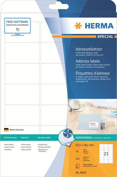 Actual product image HERMA Inkjet address labels A4