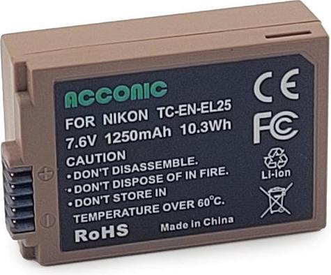 Produktbild Acconic Akku mit USB-C Input für Nikon EN-EL25 f. Nikon Z30 Z50 Z fc (Kamera Akku)
