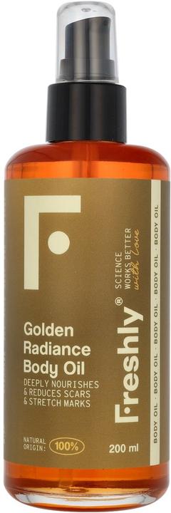 Freshly Cosmetics Golden Radiance Body Oil Feuchtigkeitsspendendes Körperöl Dehnungsstreifenöl für Körper und (Körperöl, 200 ml)