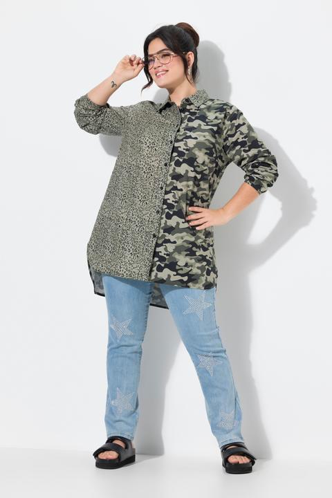 Image du produit Angel of Style Longbluse, Straight Fit, farbiger Leo und Camouflage (54)
