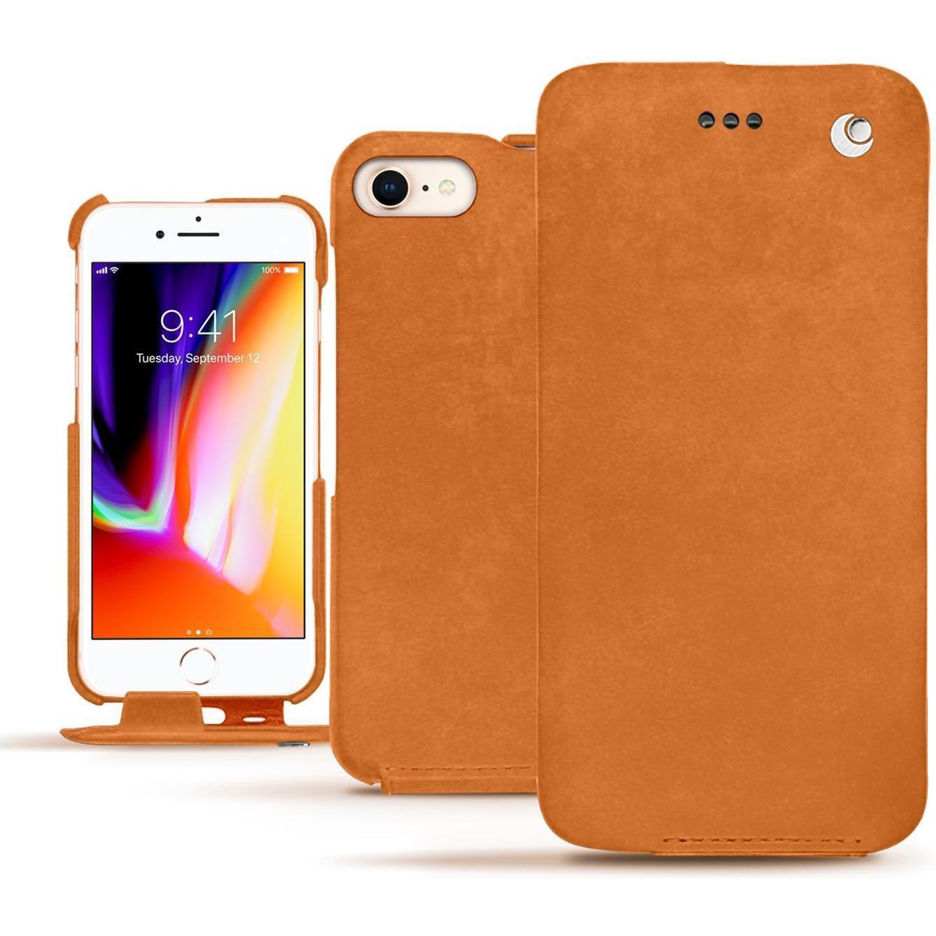 Noreve Lederschutzhülle vertikal (Apple iPhone 8), Smartphone Hülle, Orange