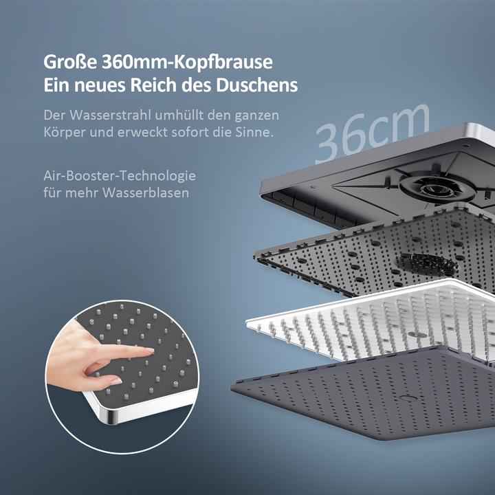 Produktbild Emke Duschsystem mit Thermostat, Handbrause + Regendusche(3 Strahlstärken) + Unterer Auslass