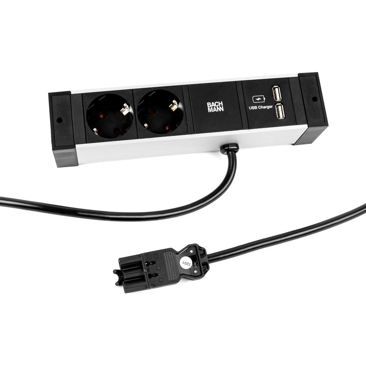 Bachmann, Steckdosenleiste, DESK RAIL 2x Schutzkontakt 1x USB Charger (2 x, 2 m)