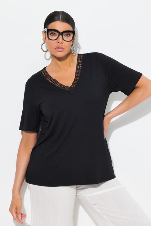 Produktbild Ulla Popken T-Shirt, Spitzenborte, V-Ausschnitt, Halbarm (54)