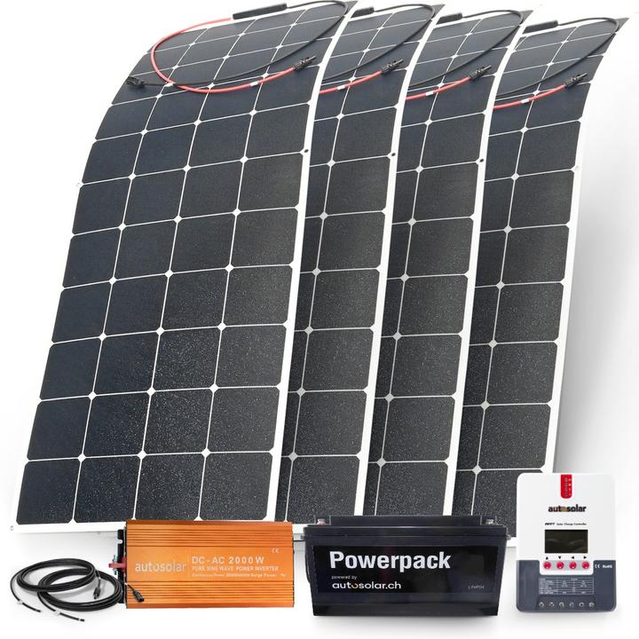 Actual product image Autosolar Complete package 640W flexible with lithium battery 2560Wh and 2000W inverter (660 W)