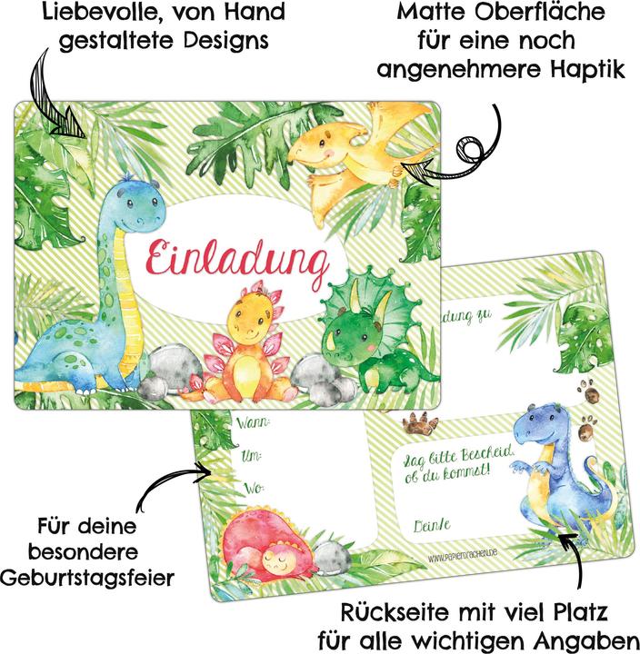 Image du produit Papierdrachen 12 Einladungskarten zum Geburtstag – Dinos (12 pcs)