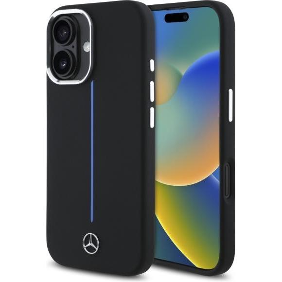 Thumbnail - Mercedes MEHMP16S23SUMBK iPhone 16 6.1" czarny/black hardcase Silicone Blue Stripe MagSafe (Apple iPhone 16), Smartphone...