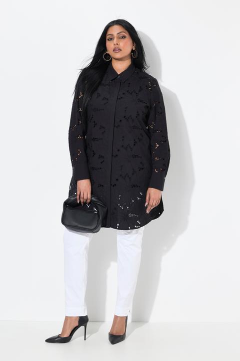 Immagine prodotto Ulla Popken Blusa lunga in pizzo traforato con collo da camicia e maniche lunghe (54)
