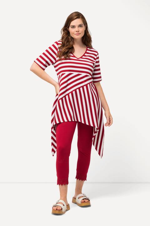 Image du produit Ulla Popken T-shirt long rayé en coton bio. Col en V, manches courtes. (50, 52)