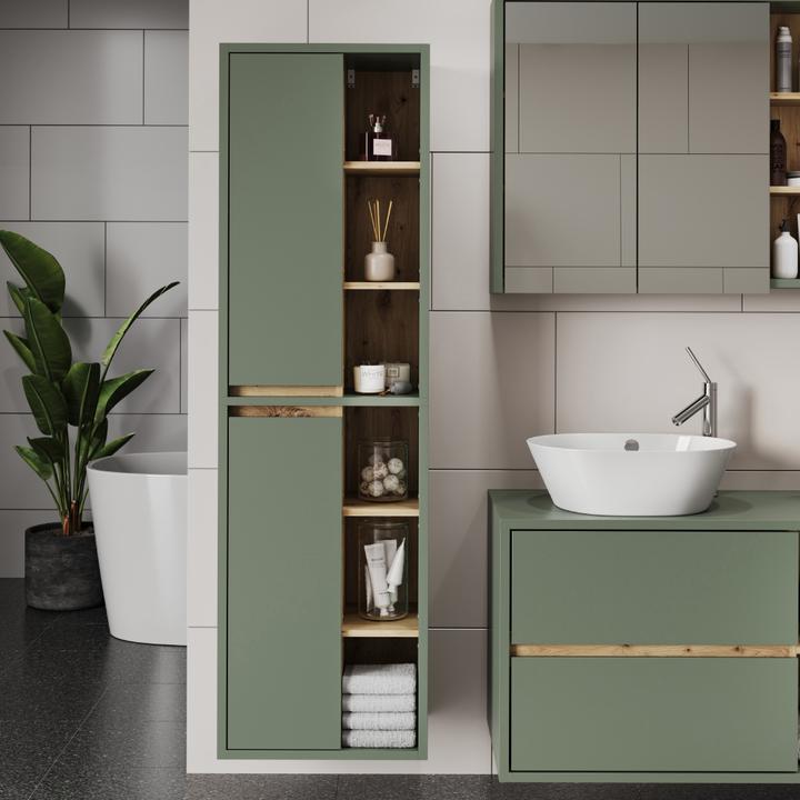 Actual product image Vicco Bathroom cabinet Viola, Green/anthracite, 50 x 170 cm with open shelves