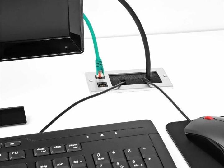 Produktbild Delock Einbaurahmen mit Bürste und 2 x RJ45 Keystone Modul Cat.6