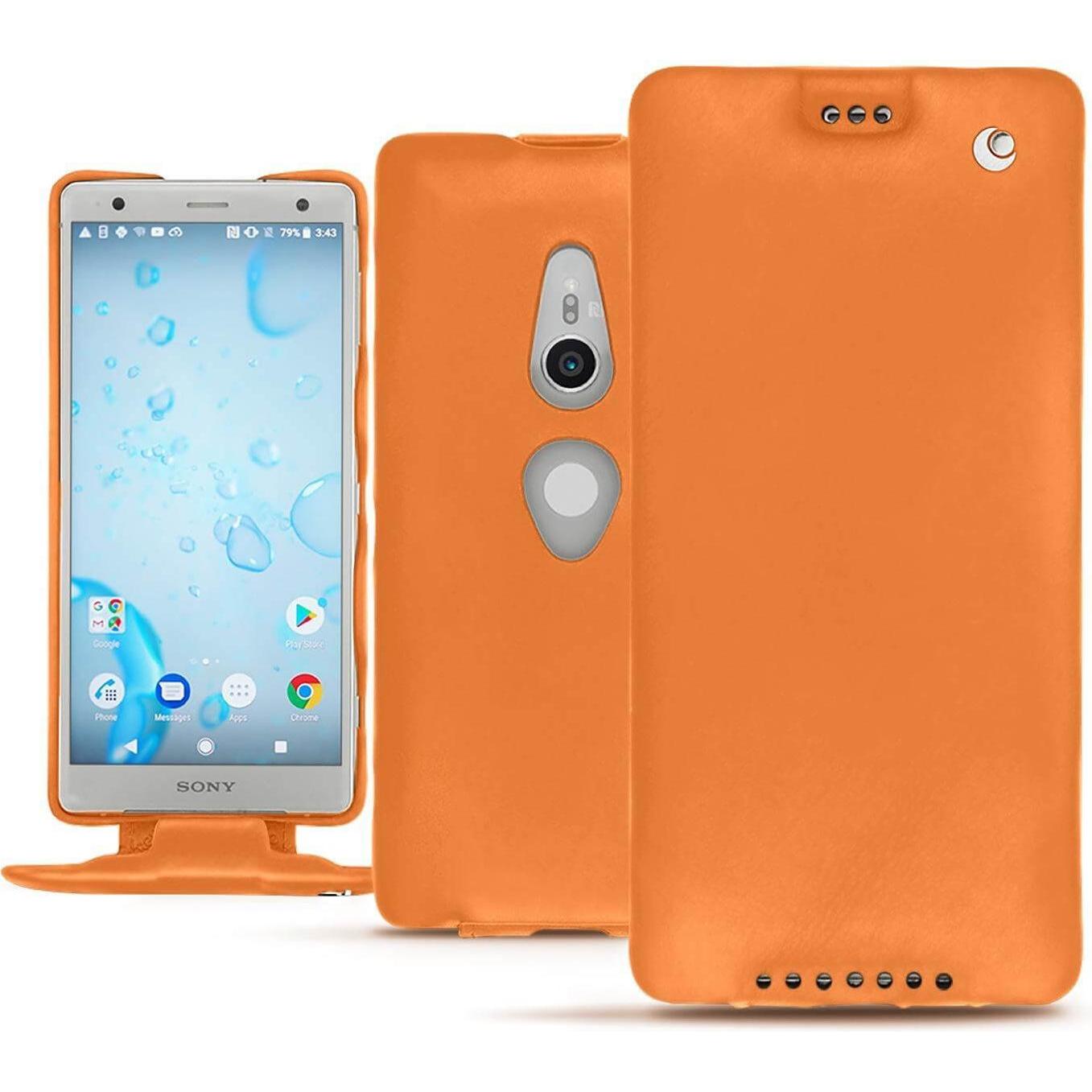 Noreve Lederschutzhülle vertikal (Sony Xperia XZ2), Smartphone Hülle, Orange