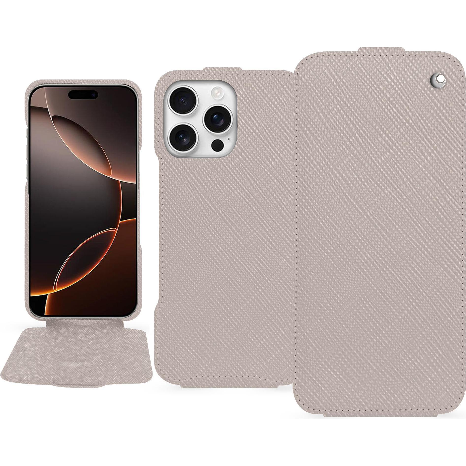 Noreve Lederschutzhülle vertikal (Apple iPhone 16 Pro), Smartphone Hülle, Beige