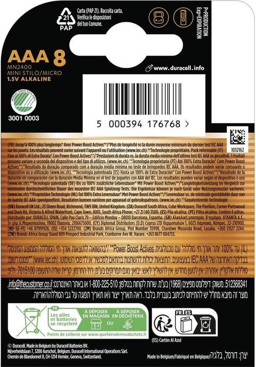Immagine prodotto Duracell Plus Power Boost Micro (AAA)-Batterie Alkali-Mangan 1.5 V 8 St. (8 pz., AAA)