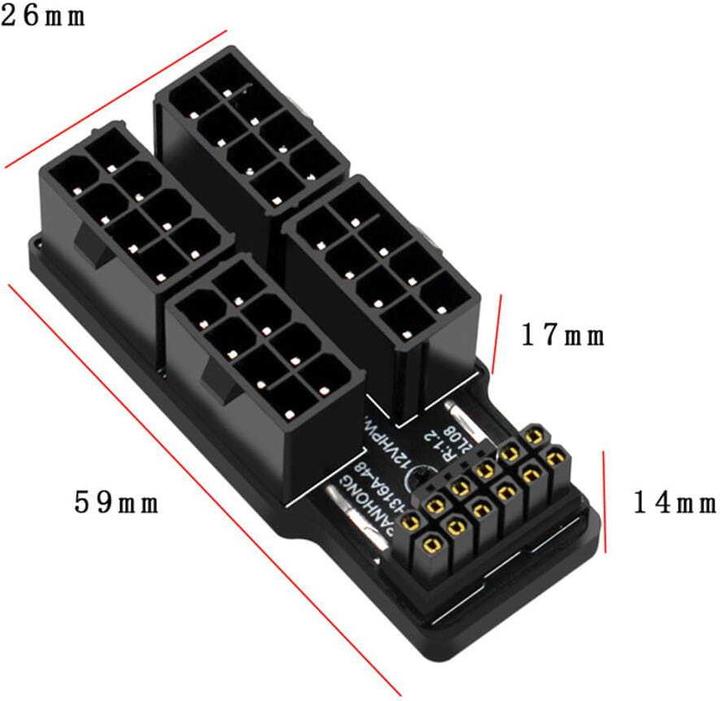 Actual product image Phobya ZK 12VHPWR Adapter 180 degrees 16Pin to 4x8Pin - Black Right