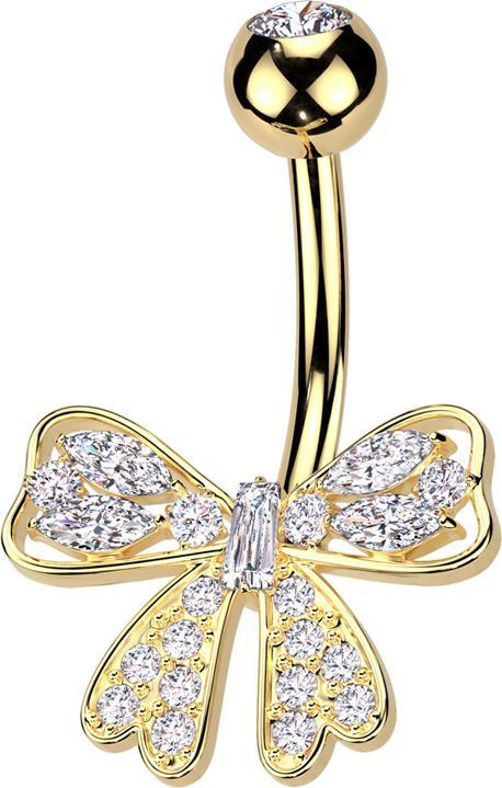 Produktbild Star Piercing Banane vergoldet mit Kugel vergoldet Kristall silber und Masche Kristalle silber (Messing, Chirurgenstahl 316L)