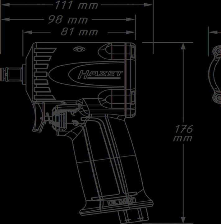 Actual product image HAZET Impact wrench ∙ extra short 9012M-1 ∙ Maximum loosening torque: 1200 Nm ∙ Square, solid 12.5 … (Air blast)