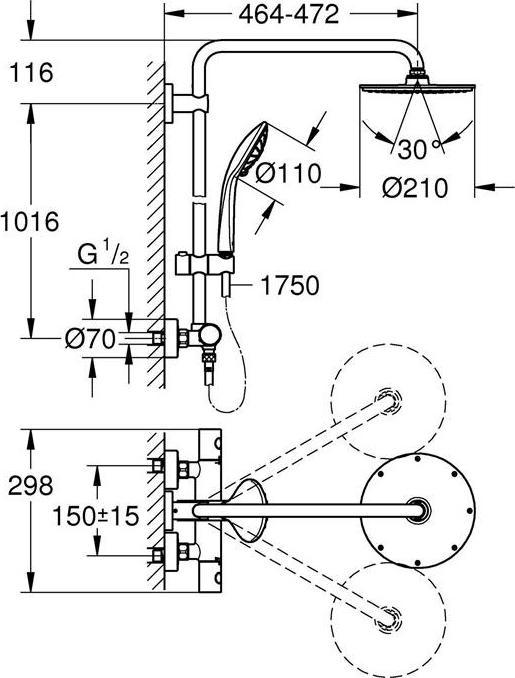 Produktbild Grothe Euphoria XXL Duschsystem 2 Kopf/Köpfe Chrom