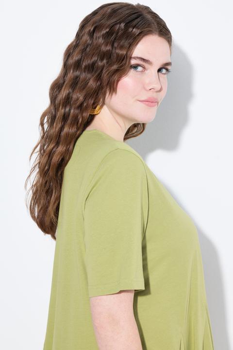 Immagine prodotto Ulla Popken T-shirt di cotone biologico con taglio svasato, scollo a tunica e mezze maniche (50, 52)