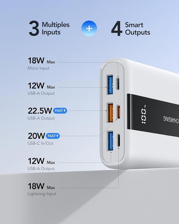 Actual product image Vrurc Kleine Powerbank für schnelles Aufladen (20000 mAh, 22.50 W)