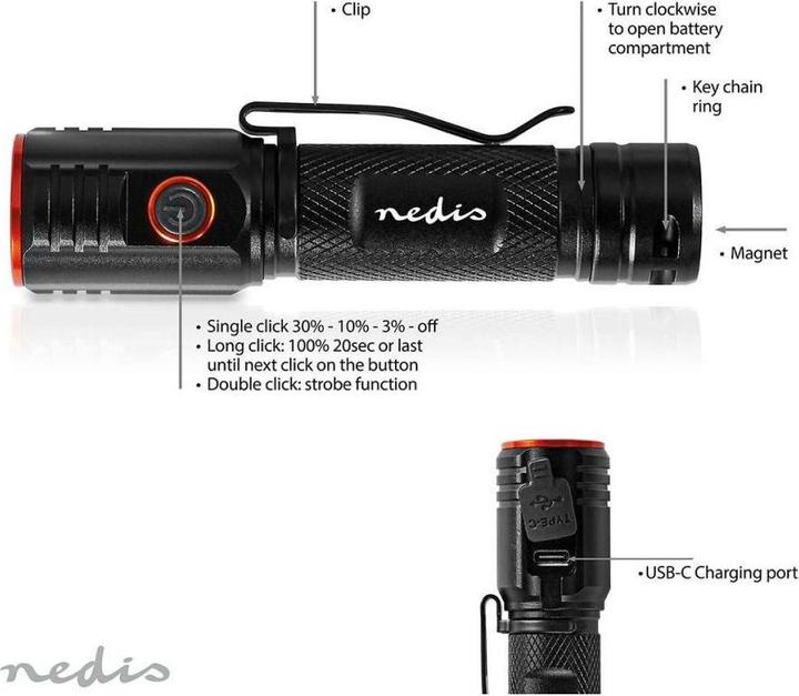 Actual product image Nedis LED-Taschenlampe (3 cm, 2200 lm)