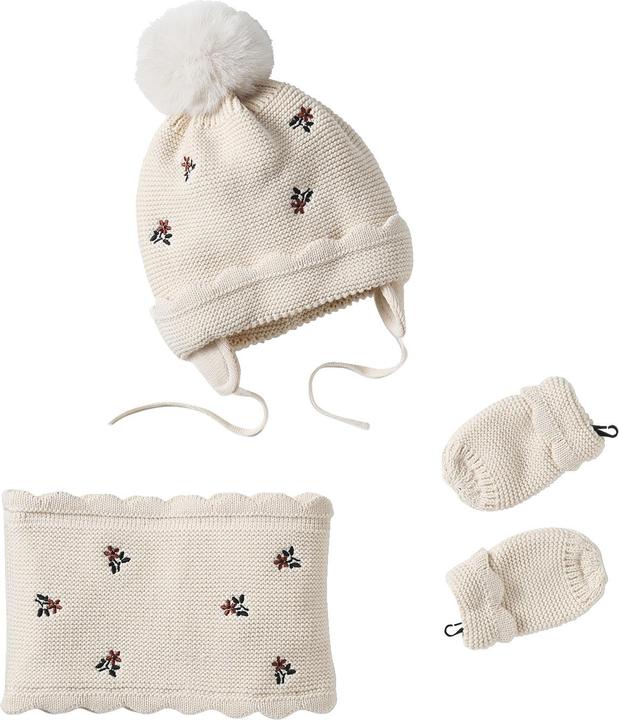 Actual product image Vertbaudet Mädchen Baby-Set: Mütze, Rundschal & Fäustlinge mit Blumen (62/68)