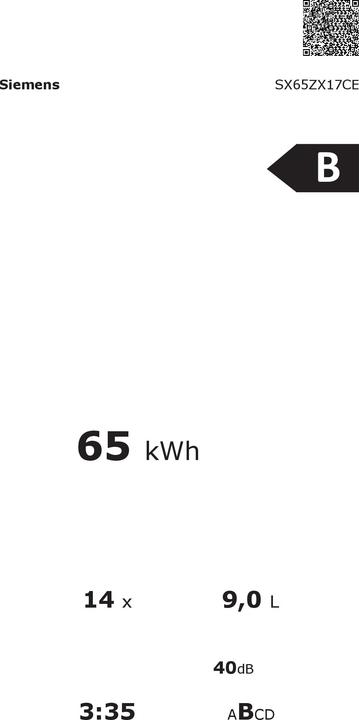 Energie-Label Siemens iQ500, Vollintegrierter Geschirrspüler, 60 cm, XXL, SX65ZX17CE