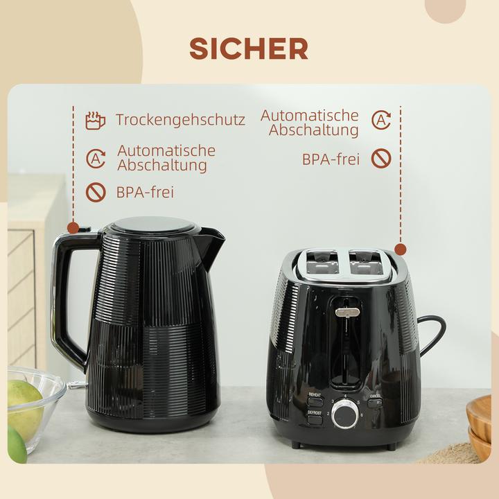Produktbild Homcom Kocher-Toaster-Set Kunststoff, Stahl Schwarz (1.70 l)