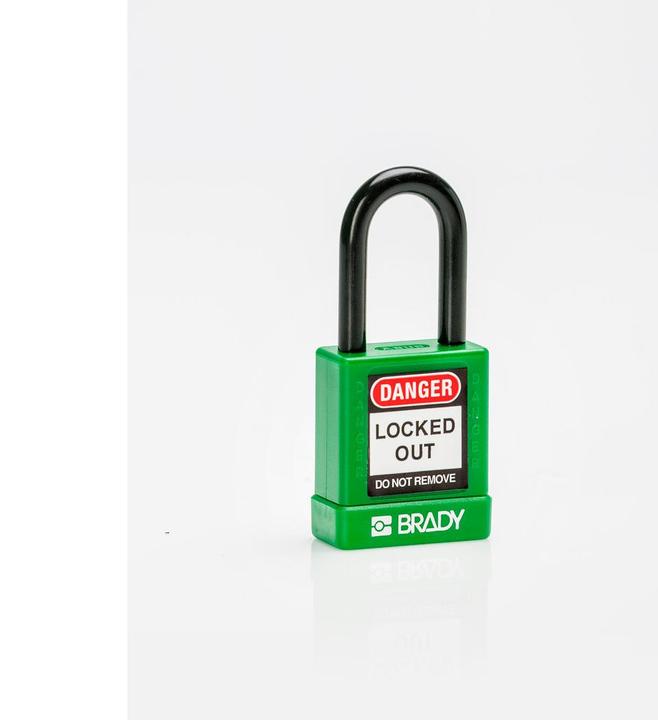 Productafbeelding Brady Hoog veiligheidsslot, Aluminium slot met Nylon bescherming, Met stalen beugel, Groen, 38 mm
