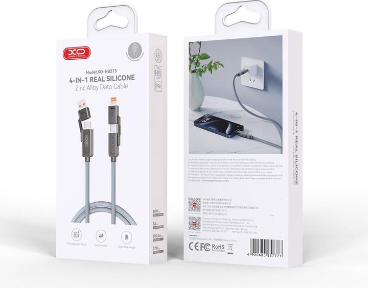 Image du produit xO cabel NB275 4w1 USB-C - Lightning + USB + USB-C 60W 1,0m szary (1 m, 60 W)