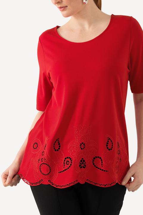 Produktbild Ulla Popken T-Shirt, Stickerei, Wellensaum, Rundhals, Halbarm (42, 44)