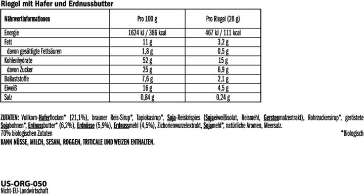 Nutritional values and ingredients Clif Bar Minis (Crunchy Peanut Butter, 10 pcs., 280 g)