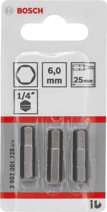 Immagine prodotto Bosch Professional Zubehör Punta per cacciavite extra-duro HEX 6, 25 mm, confezione da 3 (Esagono incassato TX)