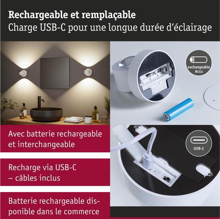 Produktbild Paulmann LED Akkuwandleuchte Zorik IP44 dimmbar 2700K 100mm 2x1.1W (220 lm)