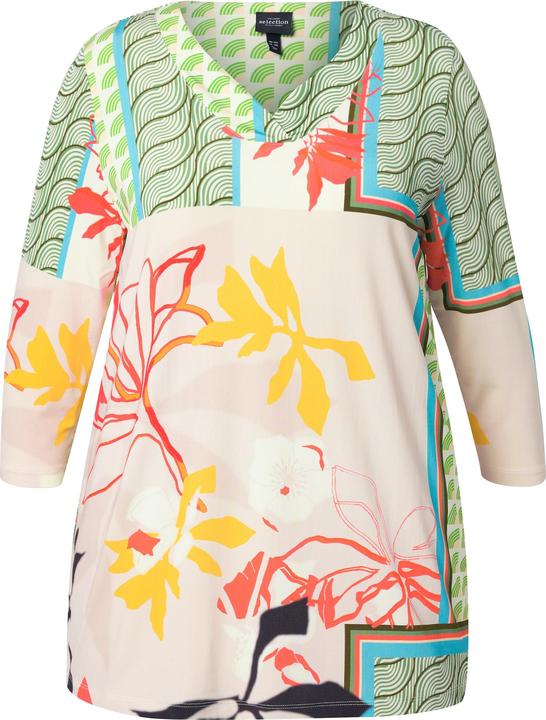 Immagine prodotto Ulla Popken Maglia dal taglio svasato in tessuto fluente con stampa patchwork, scollo a V e maniche a 3/4 (42, 44)