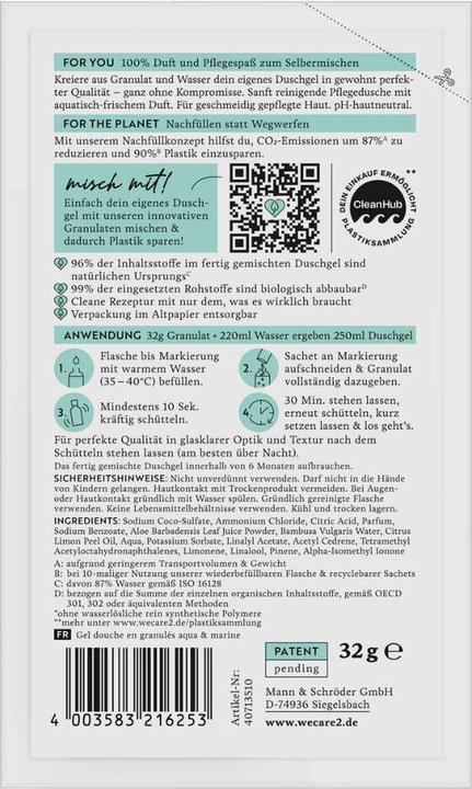 Nutritional values and ingredients we:care2 Duschgel-Granulat, Aqua-Marine