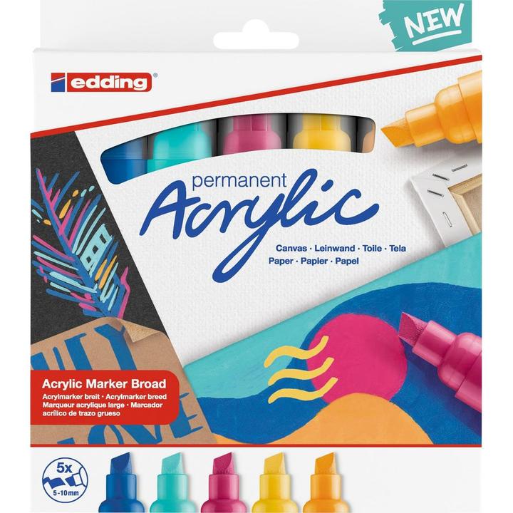 Produktbild Edding Acrylmarker (Telemagenta, Verkehrsgelb, Enzianblau, Sonnengelb, Türkis, 10 mm, 5 x)