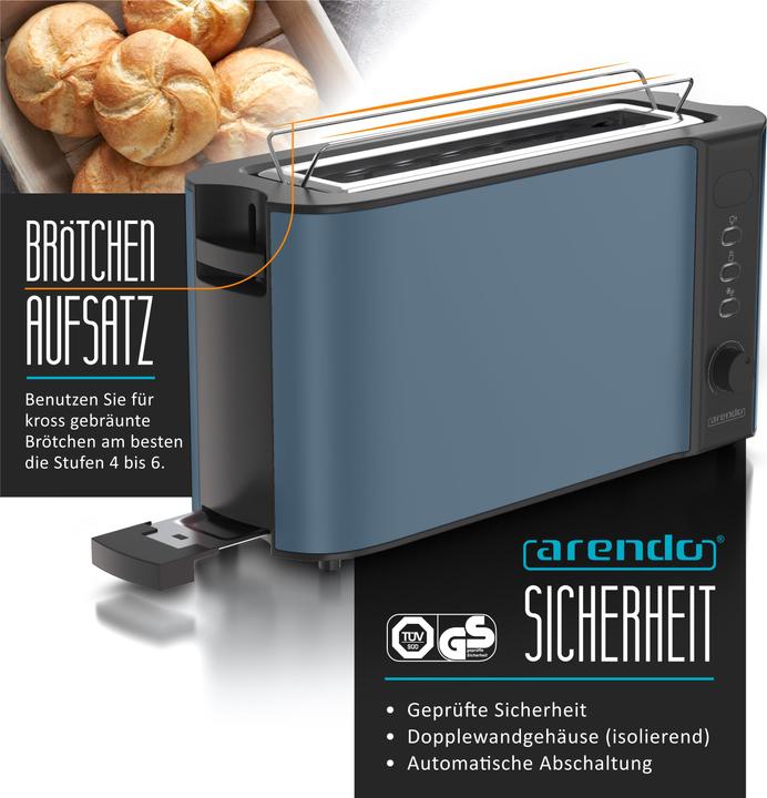 Actual product image Arendo Toaster Edelstahl Langschlitz 2 Scheiben, Doppelwand, Display mit Restzeitanzeige, Brötchenaufsatz