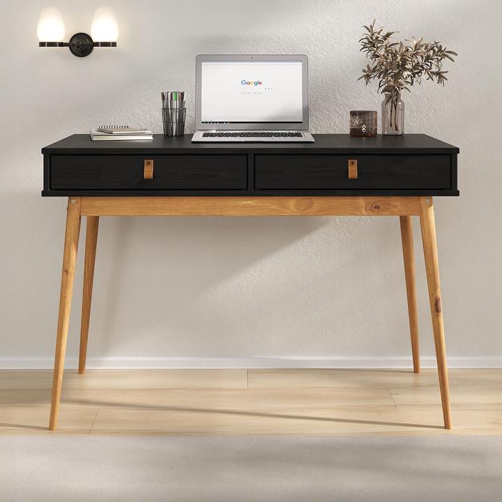 Image du produit IDIMEX Bureau WANDA avec 2 tiroirs en bois massif - noir/chêne