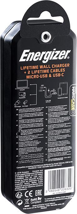 Produktbild Energizer Lifetime Wall Charger USB-C + Micro-USB Cable (2m) black (12 W)