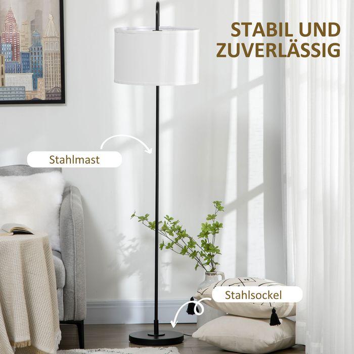 Actual product image Swisshandel24 Stehlampe Wohnzimmer Stehleuchte mit Stoff-Lampenschirm, Fussschalter, Weiss (E27)