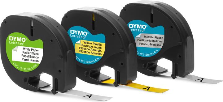Actual product image Dymo S0721800 LetraTag Set of 3 (1.20 cm, White, Silver, Yellow)