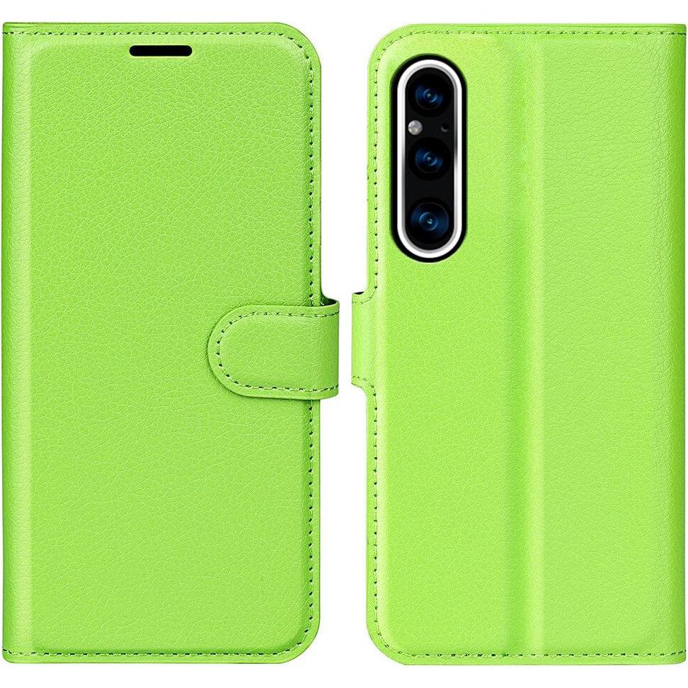 Cover-Discount Sony Xperia 1 V - Leder Etui Hülle grün (Sony Xperia 1 V), Smartphone Hülle, Grün