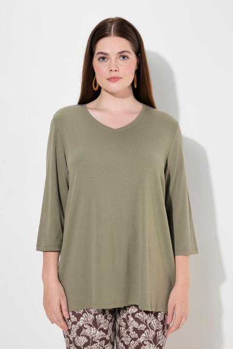 Produktbild Ulla Popken Shirt, Rippjersey, V-Ausschnitt, 3/4-Arm (42, 44)