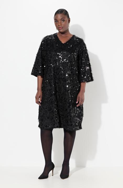 Actual product image Ulla Popken Fringed Sequined Short Sleeve Dress (42, 44)