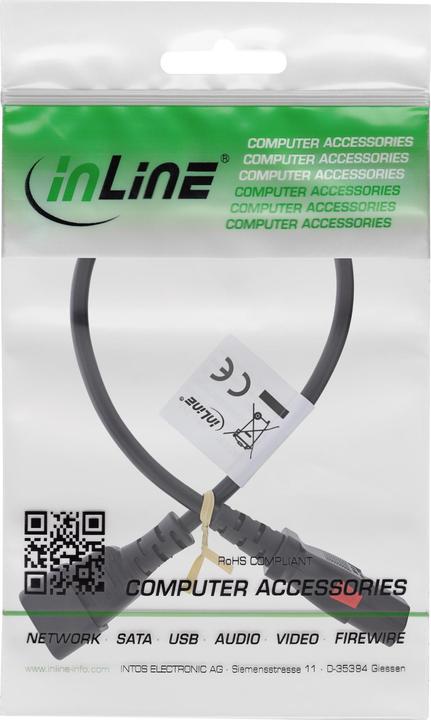 Actual product image InLine ® Kaltgeräteverlängerung, C13 verriegelbar auf C14, schwarz, 0,5m (0.50 m, CEE 7/3, CEE 7/4)