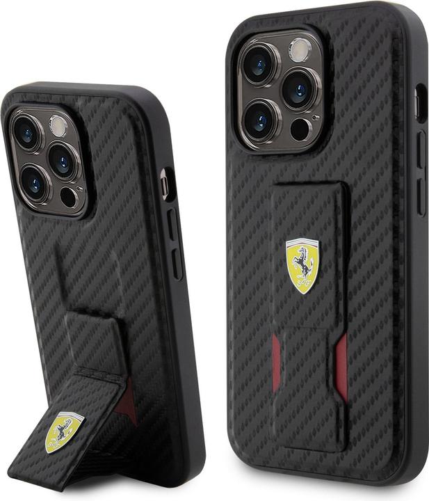 Produktbild Ferrari Carbon Grip Standhülle Cover für iPhone 15 Pro Max - Schwarz (Apple iPhone 15 Pro Max)