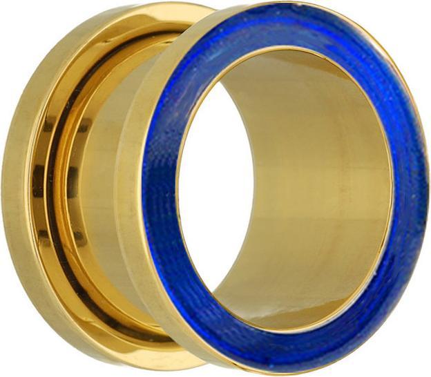 Produktbild Star Piercing Flesh Tunnel vergoldet mit Epoxy blau (ohne Messing, Chirurgenstahl 316L)
